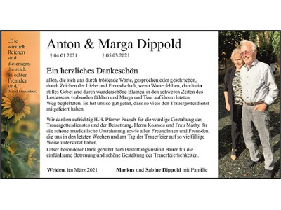 Danksagung Anton und Marga Dippold, Weiden