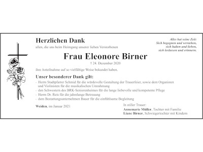 Danksagung Eleonore Birner, Weiden