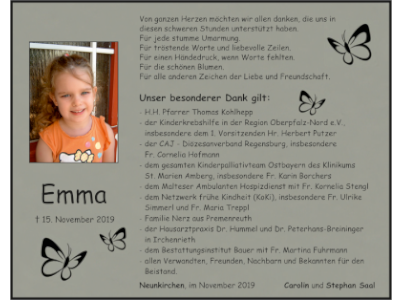 Danksagung Emma Saal, Neunkirchen