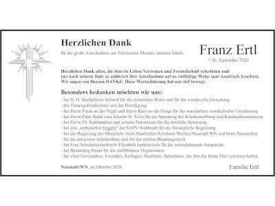 Danksagung Franz Ertl, Neustadt/WN