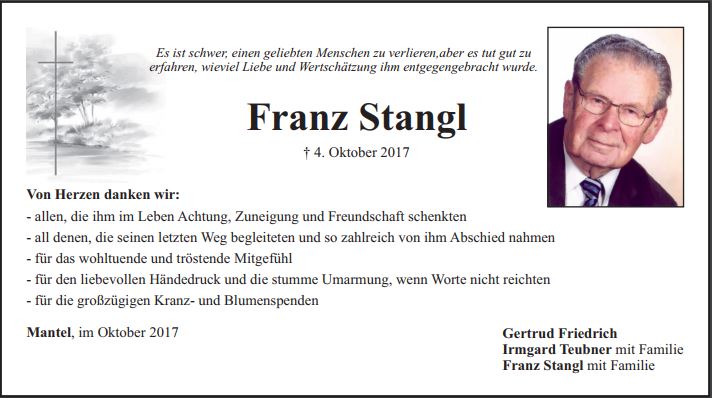 Danksagung Franz Stangl, Mantel