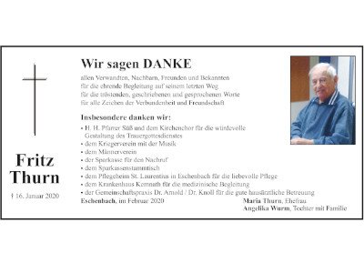 Danksagung Fritz Thurn, Eschenbach
