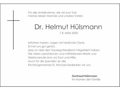 Danksagung Helmut Hülsmann