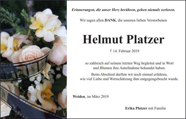 Danksagung Helmut Platzer, Weiden