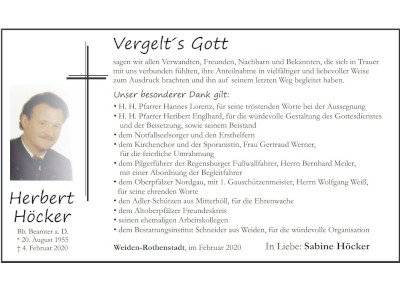 Danksagung Herbert Höcker, Rothenstadt