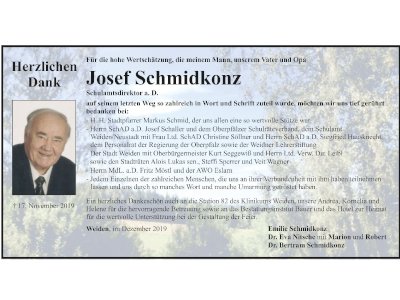 Danksagung Josef Schmidkonz, Weiden