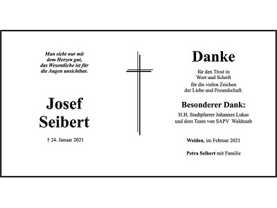 Danksagung Josef Seibert, Weiden