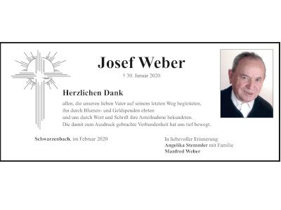 Danksagung Josef Weber, Schwarzenbach