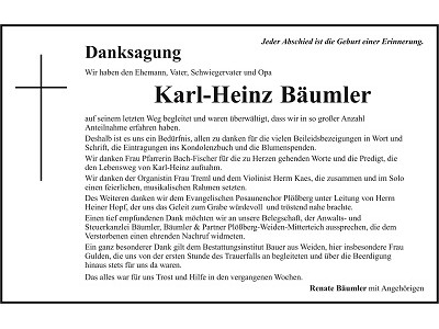 Danksagung Karl-Heinz Bäumler, Plößberg