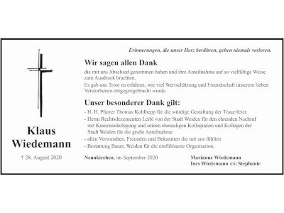Danksagung Klaus Wiedemann, Neunkirchen