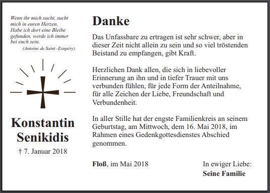 Danksagung Konstantin Senikidis, Floß