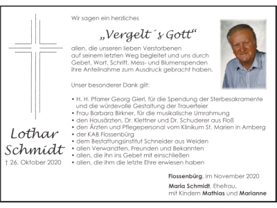 Danksagung Lothar Schmidt, Flossenbürg