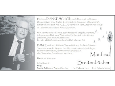 Danksagung Manfred Breitenbücher, Mantel