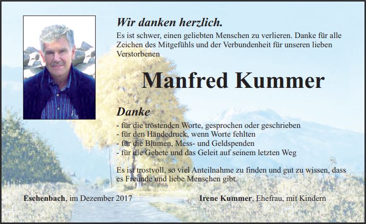 Danksagung Manfred Kummer, Eschenbach