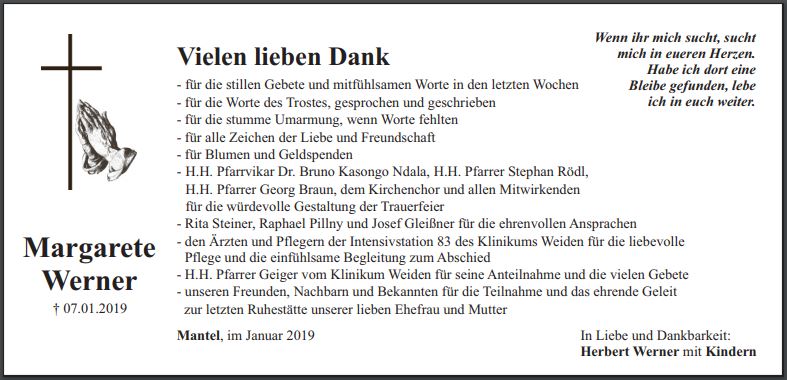 Danksagung Margarete Werner, Mantel
