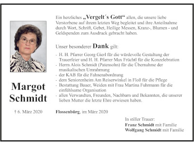 Danksagung Margot Schmidt, Flossenbürg