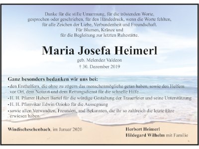 Danksagung Maria Josefa Heimerl, Windischeschenbach