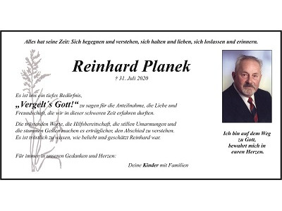 Danksagung Reinhard Planek, Ullersricht