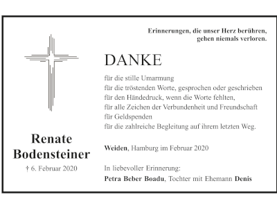 Danksagung Renate Bodensteiner, Weiden