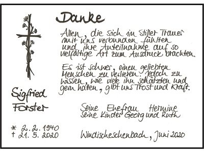 Danksagung Sigfried Forster, Windischeschenbach