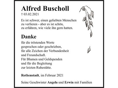 Danksagung Alfred Buscholl, Rothenstadt