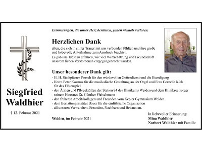 Danksagung Siegfried Waldhier, Weiden