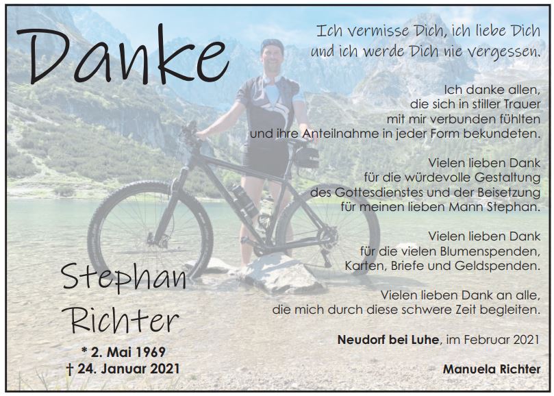 Danksagung Stephan Richter, Neudorf bei Luhe