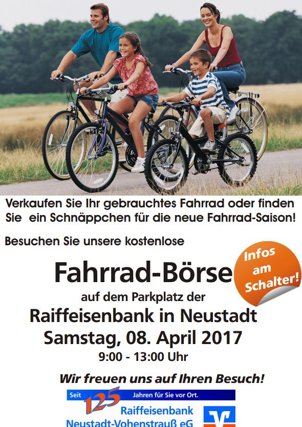 Kostenlose Fahrrad-Börse: Raiffeisenbank Neustadt/WN