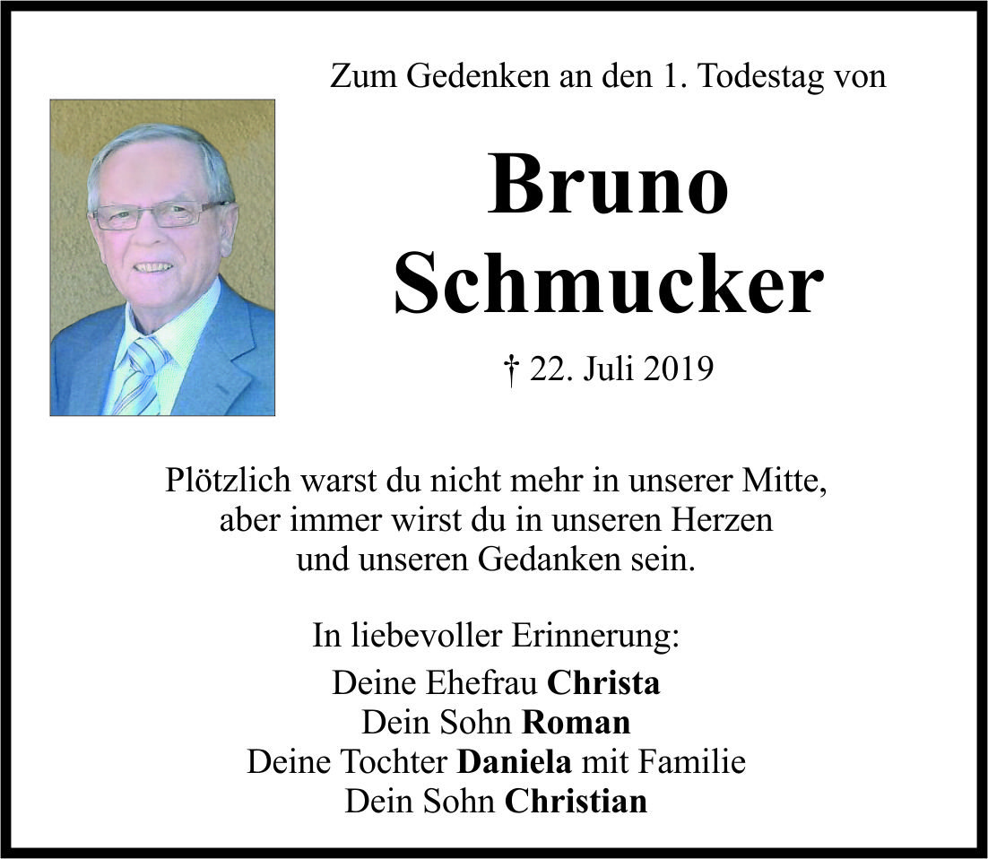 Gedenkanzeige Bruno Schmucker