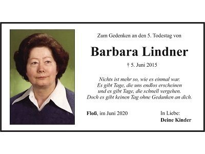 Gedenkanzeige Barbara Lindner, Floß