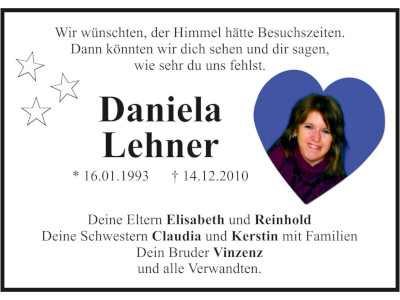 Gedenkanzeige Daniela Lehner