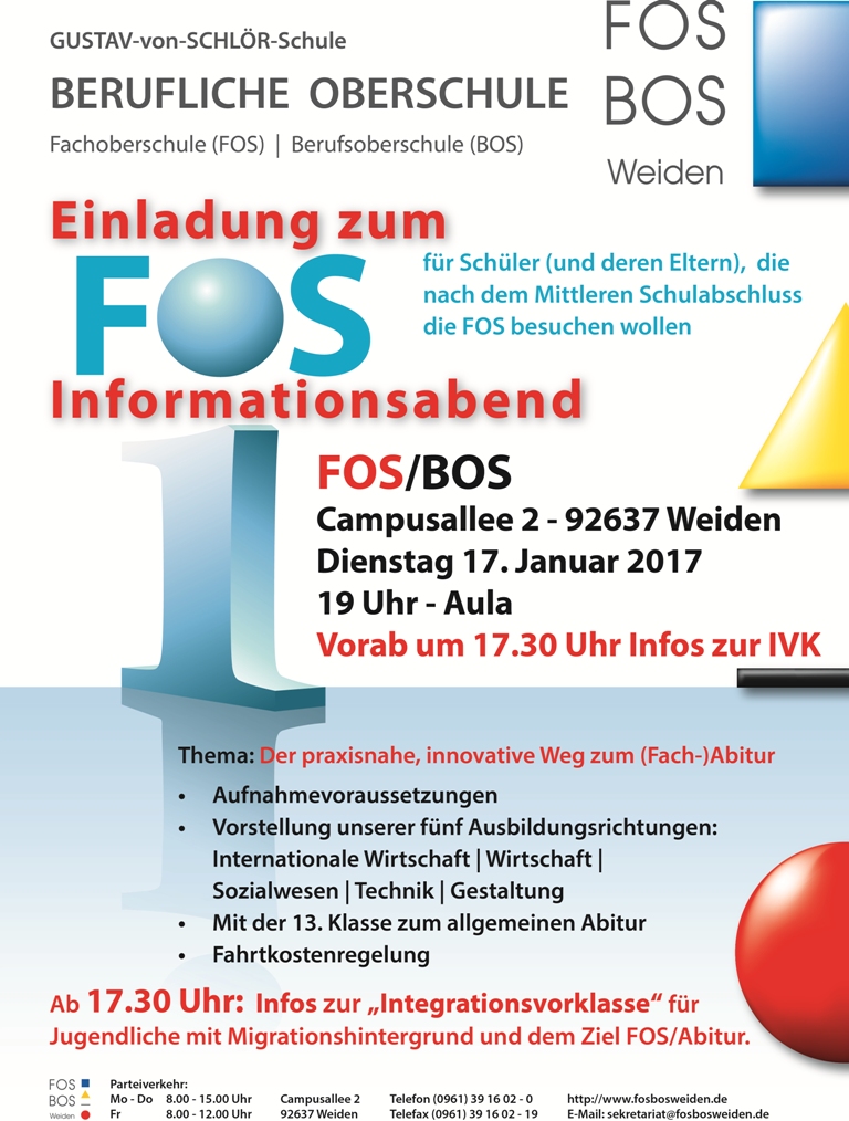 Infoabend: FOS/BOS Weiden informiert zukünftige Schüler