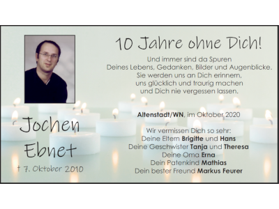 Gedenkanzeige Jochen Ebnet, Altenstadt/WN