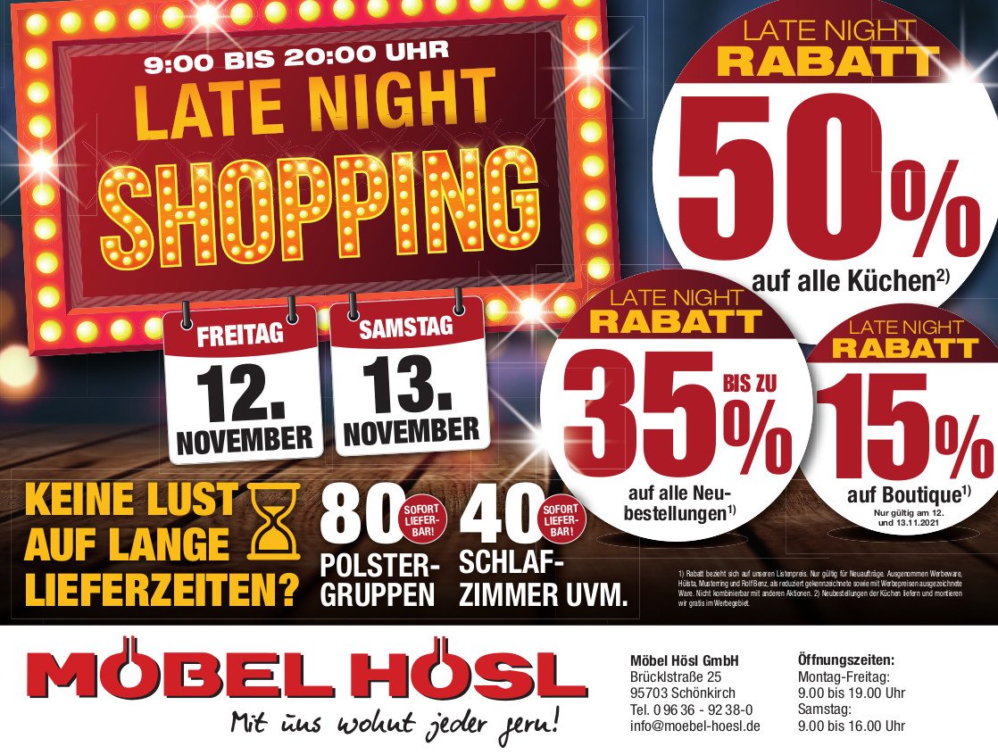 Auf zum Late-Night-Shopping: Bis zu 50 Prozent sparen!
