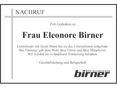 Nachruf Eleonore Birner, Weiden