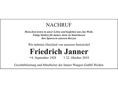 Nachruf Friedrich Janner, Mantel