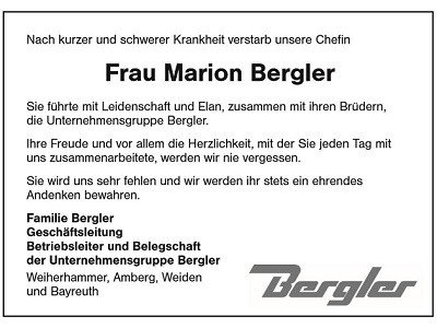 Nachruf Marion Bergler, Weiden