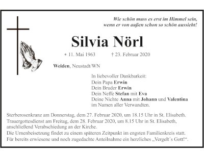 Traueranzeige Silvia Nörl, Weiden