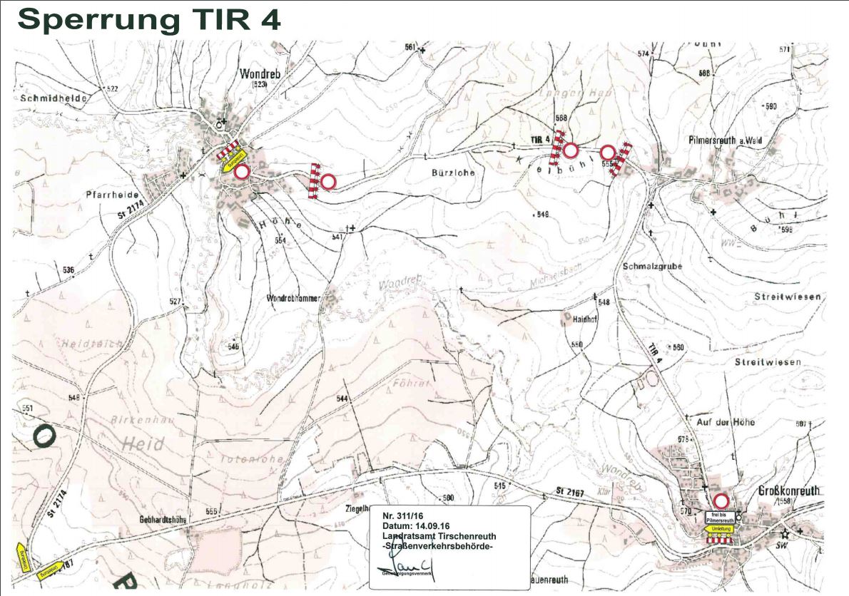 Straße bei Wondreb an 7. Oktober gesperrt