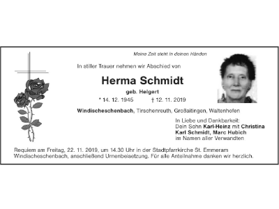 Traueranzeige Herma Schmidt, Windischeschenbach