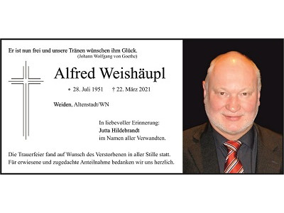 Traueranzeige Alfred Weishäupl, Weiden