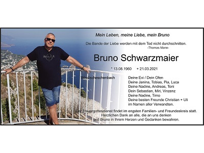 Traueranzeige Bruno Schwarzmaier, Windischeschenbach