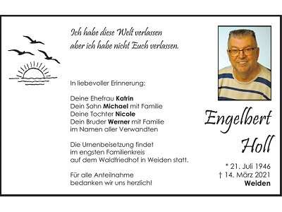 Traueranzeige Engelbert Holl, Weiden