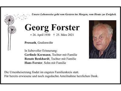 Traueranzeige Georg Forster, Pressath