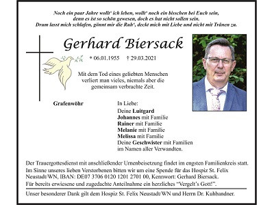 Traueranzeige Gerhard Biersack, Grafenwöhr