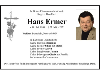 Traueranzeige Hans Ermer, Weiden