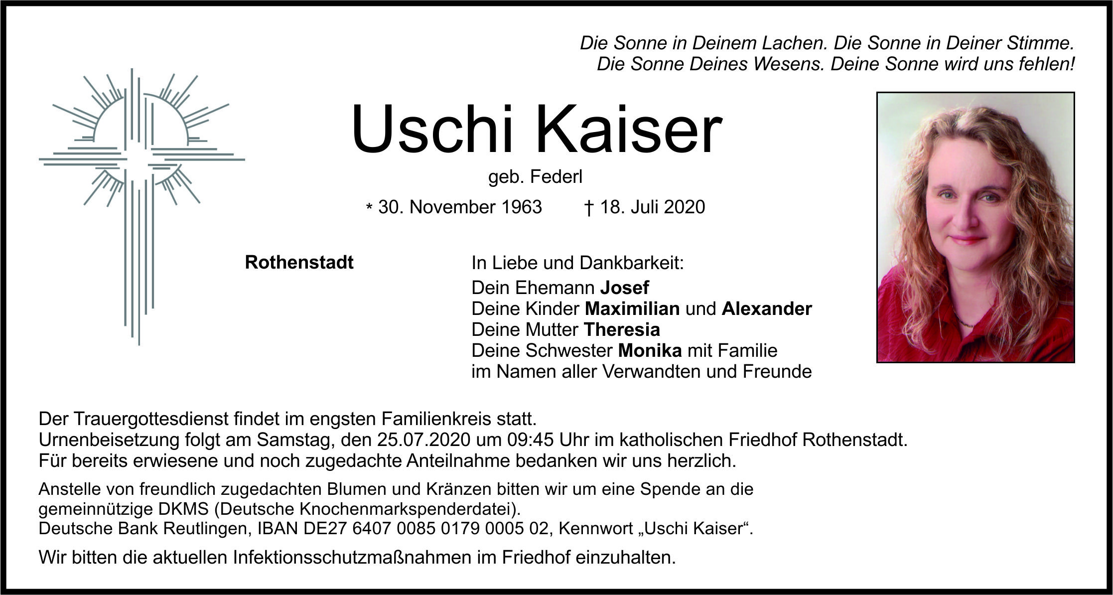 Traueranzeige Uschi Kaiser, Rothenstadt