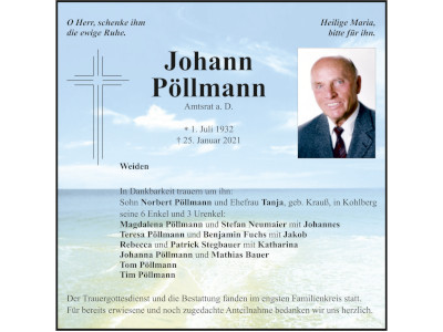 Traueranzeige Johann Pöllmann, Weiden