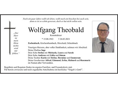 Traueranzeige Wolfgang Theobald, Eschenbach