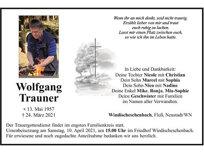 Traueranzeige Wolfgang Trauner, Windischeschenbach